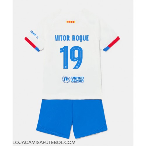 Camisa de Futebol Barcelona Vitor Roque #19 Equipamento Secundário Infantil 2023-24 Manga Curta (+ Calças curtas)